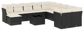 Set divani da giardino 12 pz con cuscini nero in polyrattan