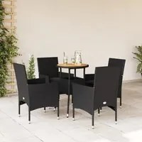 Set Pranzo da Giardino 5 pz con Cuscini Nero Polyrattan Acacia 3278730