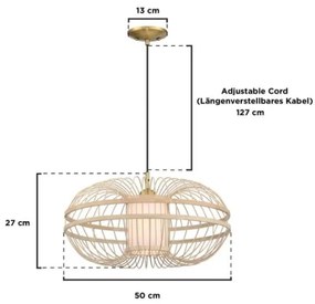 Westinghouse 61255 - Lampadario a sospensione con filo TULCEA 1xE27/60W/230V bambù