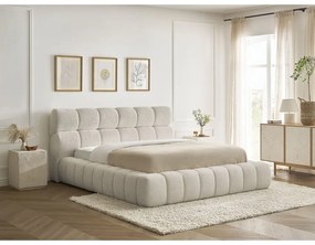 Letto matrimoniale imbottito beige contenitore e rete inclusi 180x200 cm Mont Blanc - Bobochic Paris