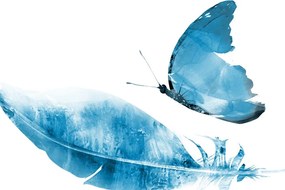 Stampa su tela – Piuma con farfalla in blu
