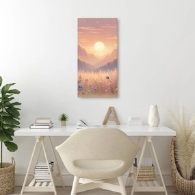 Quadro su tela – Montagne, fiori e sole al tramonto