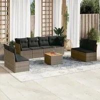 Set Divano da Giardino 9 pz con Cuscini Grigio in Polyrattan 3255913