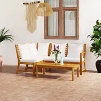 Set Divani da Giardino 4 pz con Cuscini Crema in Legno Acacia 3057772