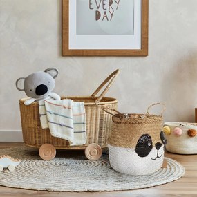 Cesto portagiochi da bambini in seagrass bianco e naturale ø 25x24 cm Panda - Compactor