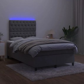 Letto a Molle Materasso e LED Grigio Scuro 120x190cm in Velluto