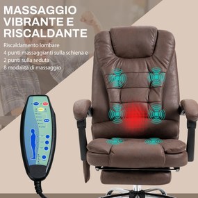 Poltrona da Ufficio 65x70x111-119 cm con Telecomando e 6 Punti di Massaggio in Microfibra Marrone...