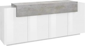 Credenza Moderna CORO: 4 Ante Battente e 1 Anta Ribalta Bianco Lucido - Cemento