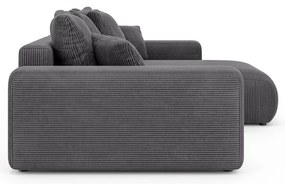 Divano angolare grigio allungabile/con contenitore (con composizione variabile) con rivestimento in velluto a coste Luma – Ropez