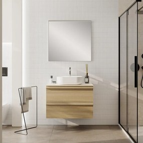 Mobile Linea L80 H55 P45 in laminato rovere natura 2 cassetti a chiusura ammortizzata e top gres bianco creta
