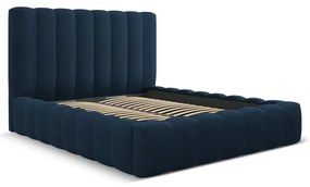 Letto matrimoniale imbottito blu scuro con spazio contenitivo e rete 160x200 cm Kelp - Micadoni Home