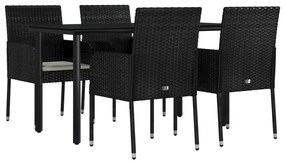 Set da pranzo da giardino 5 pz nero con cuscini in polyrattan