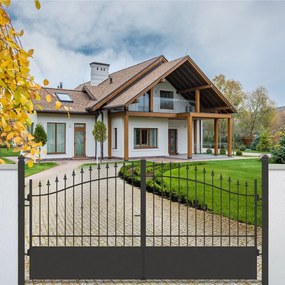 Cancello manuale battente Civetta in ferro, apertura centrale, L 358.5, H 150-180 cm, di colore nero