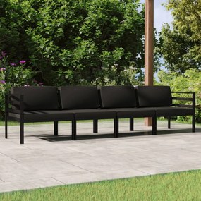 Set divani da giardino 4 pz con cuscini in alluminio antracite