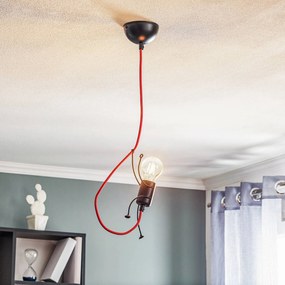EMIBIG LIGHTING Lampada a sospensione Bobi 1 in nero, cavo rosso, a 1 luce.