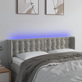 Testiera Grigio Chiaro A Led 147x16x78/88 Cm İn Velluto /
