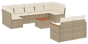 Set divano da giardino 10 pz con cuscini beige in polyrattan