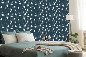 Carta da parati autoadesiva – Foglie delicate in blu
