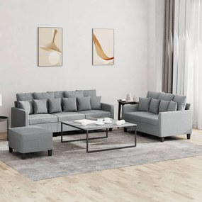 Set Di Divani 3 Pz Con Cuscini Grigio Chiaro İn Tessuto /
