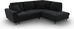 Divano angolare nero allungabile e con contenitore (con penisola a destra/a L) con rivestimento in velluto Kyoto – Cosmopolitan Design