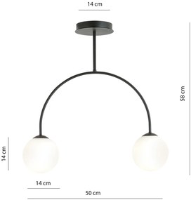 Plafoniera Moderna Utu 2 Luci In Acciaio Nero E Vetro Bianco