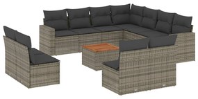 Set divani da giardino 12 pz con cuscini grigio in polyrattan