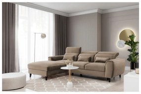 Divano angolare marrone chiaro allungabile/con contenitore (con penisola a sinistra/con chaise lounge) e rivestimento in velluto Foble – ELTAP