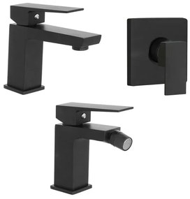 Set miscelatori nero opaco lavabo bidet e doccia a incasso Kubo