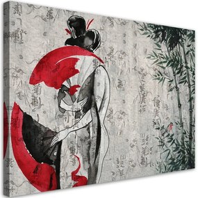 Quadro su tela, Geisha giapponese con un fan