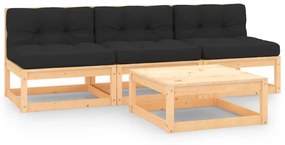 Set Divani da Giardino 4 pz con Cuscini Legno Massello di Pino