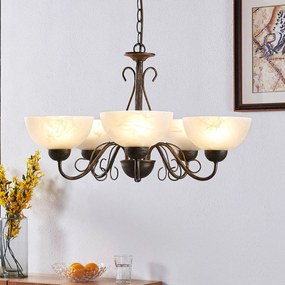 Lindby lampada a sospensione Mohija, a 5 luci, Ø 60 cm, vetro, E27