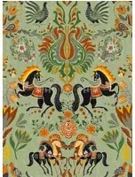 Mindthegap Carta da parati The Folk Parade - Black/ Green/ Taupe/ Red/ Yellow