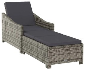 Lettino Prendisole con Cuscino Grigio Scuro Polyrattan Grigio