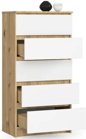 Cassettiera Moderna 60x40x120 Cm 5 Cassetti Bianco E Rovere Effetto Legno Artika