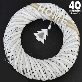 Trade Shop - Fuoriporta Natalizio In Legno Shabby Chic Diametro 40cm Decorazione Porte Bianco