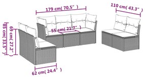 Set divani da giardino 7pz con cuscini grigio chiaro polyrattan