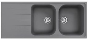 Lavello sopratop 2 vasche con gocciolatoio laterale destro o sinistro DELINIA Elba quarzo L 50 x L 116 cm grigio