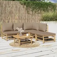 Set Salotto da Giardino 6pz con Cuscini Tortora Bamb 3155135