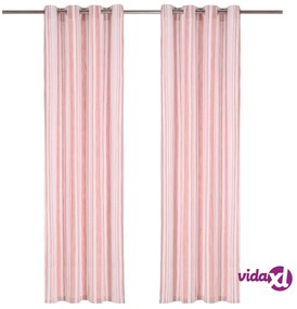 vidaXL Tende con Anelli in Metallo 2pz Cotone 140x225cm Rosa a Strisce