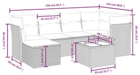 Set divani da giardino 7 pz con cuscini marrone in polyrattan