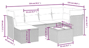 Set divani da giardino 7 pz con cuscini marrone in polyrattan