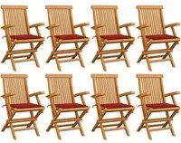 Sedie da Giardino con Cuscini Rossi 8 pz in Massello di Teak 3072895