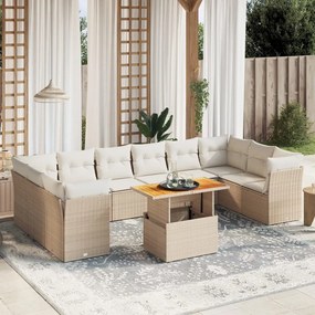 Set divani da giardino 11 pz con cuscini beige in polyrattan