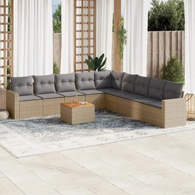 Set divano da giardino 10 pz con cuscini beige misto polyrattan