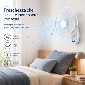 Ventilatore da Parete Ø40 cm con Telecomando Installazione Muro Silenzioso Bianco...
