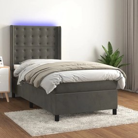 Letto A Molle Con Materasso E Led Grigio Scuro 90x200cm Velluto /