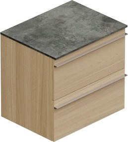 Mobile Linea L60 H55 P45 in laminato rovere natura 2 cassetti a chiusura ammortizzata e top gres nero Creta