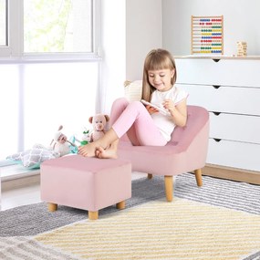 Costway Poltrona singola con sgabello abbinato per bambini in velluto olandese, Set di divano e pouf per la stanza Rosa