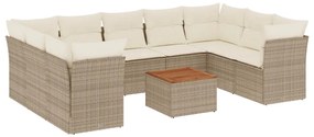 Set Divano da Giardino 10 pz con Cuscini Beige in Polyrattan