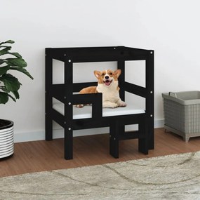 Cuccia per cani nera 55,5x53,5x60 cm in legno massello di pino